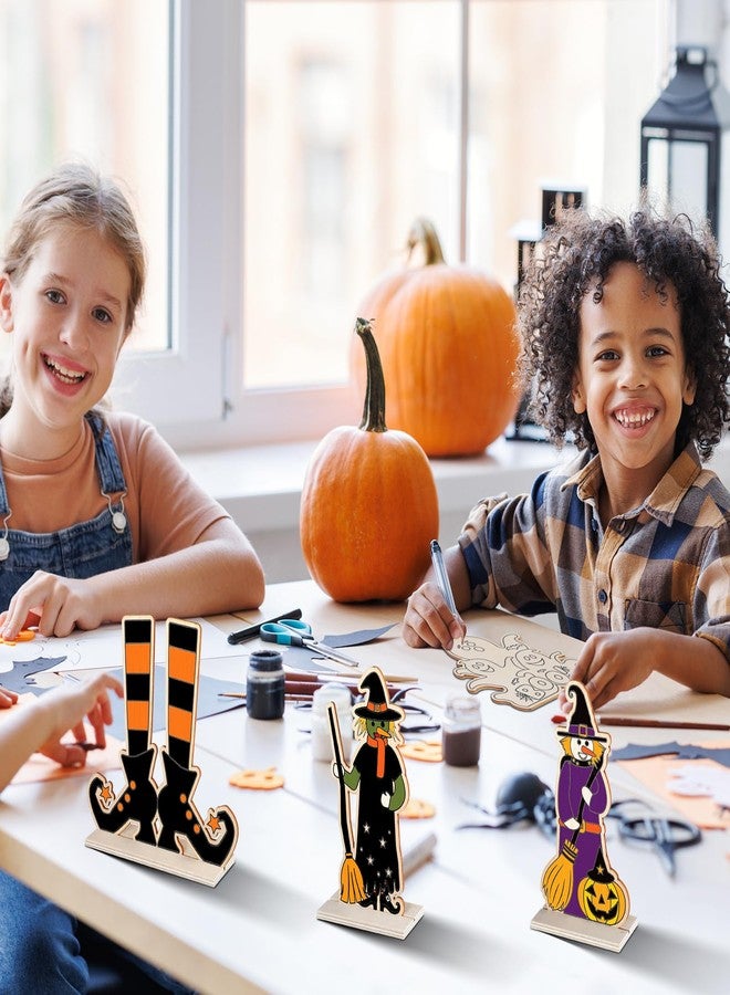 Vertintong 24 Sets Halloween Crafts for Kids Color Your Own Painting Halloween Decoration DIY Wooden Coloring Tabletop Decor Rustic Wood Arts Crafts for Party Favor Supplies Home Classroom Activities - Image 5